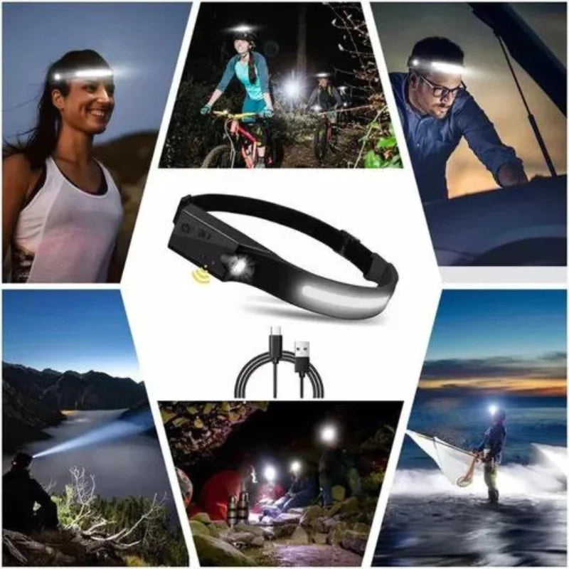 Rechargeable Head Flashlight Led Body Motion Camping Torch Light Lamp With Usb